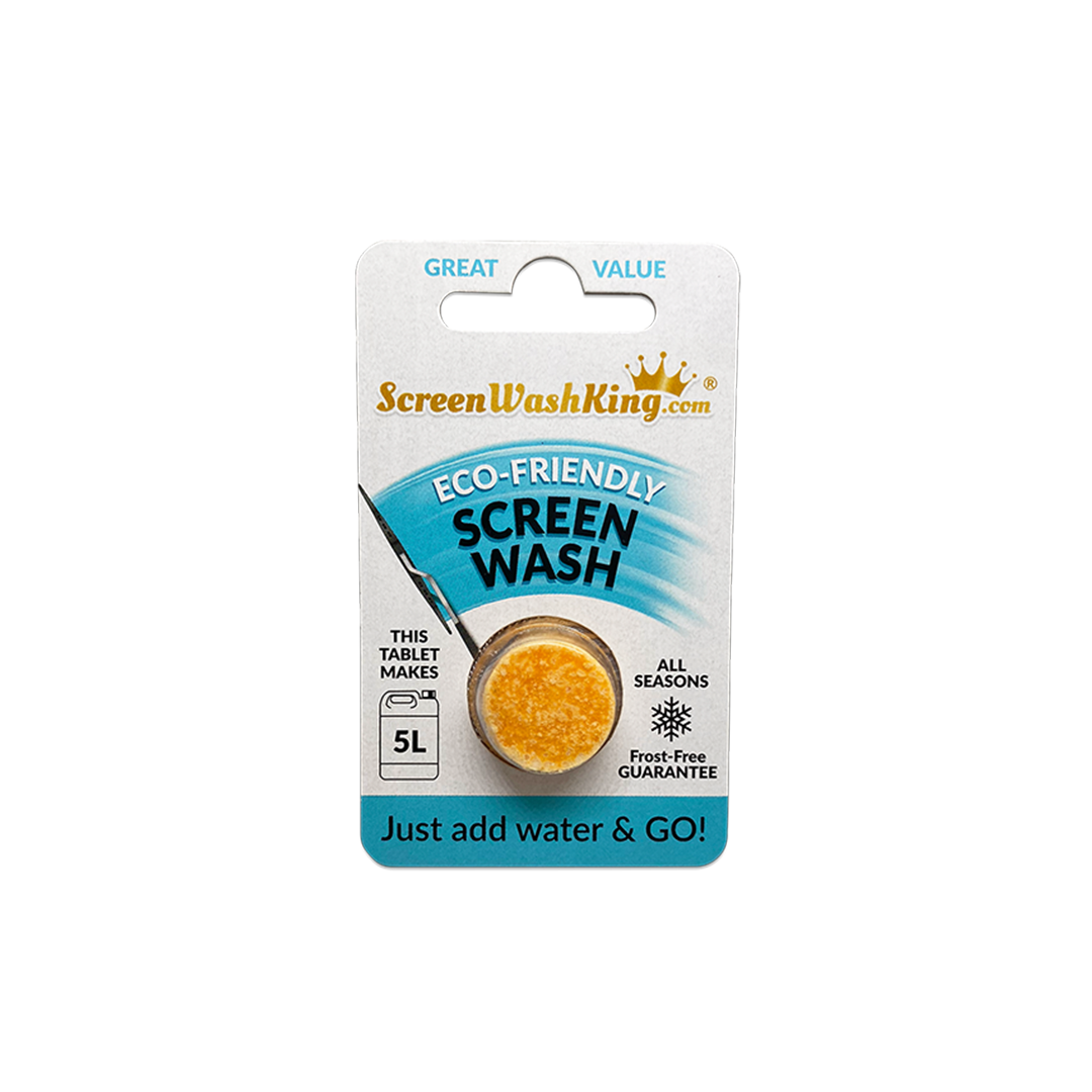 Single eco friendly car screen wash tablet in retail packaging
