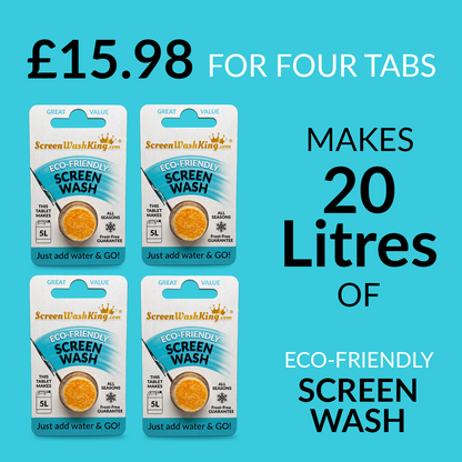 Four-pack of screen wash tablets offering 20litres of cost effective car screenwash