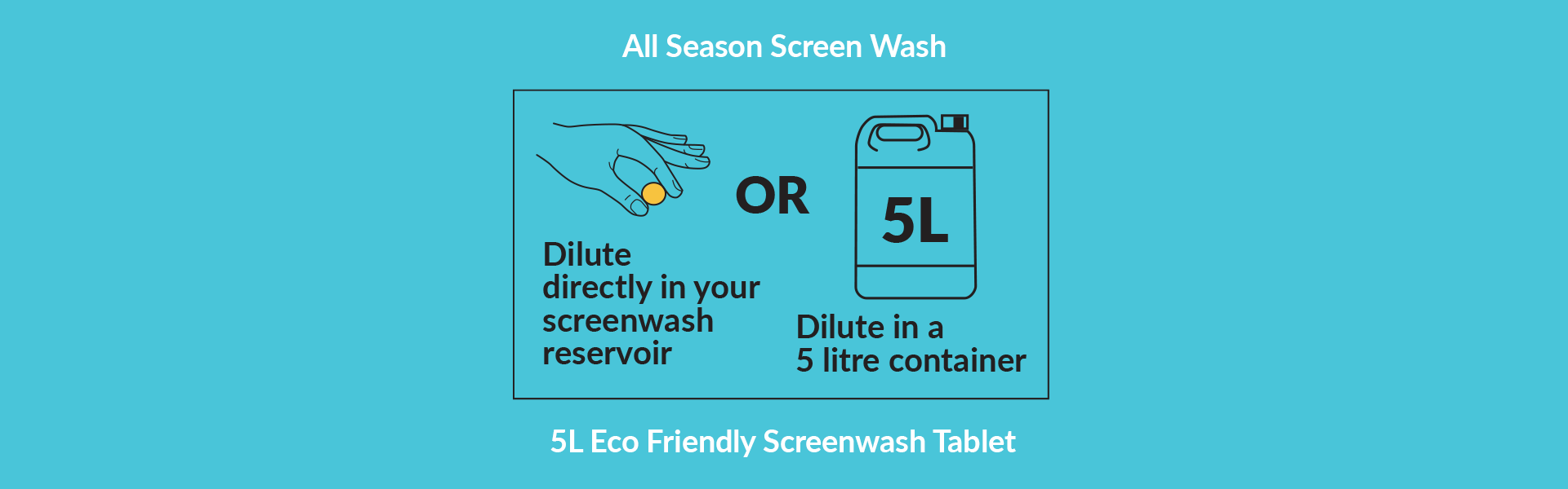 Dilute in car screen wash reservoir or in a 5l screen wash bottle